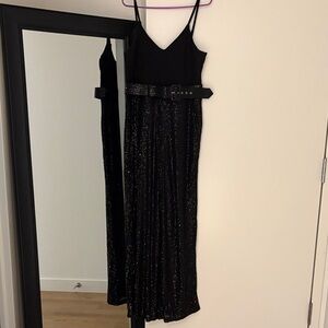 Black Sequin One Piece Jumper with Belt